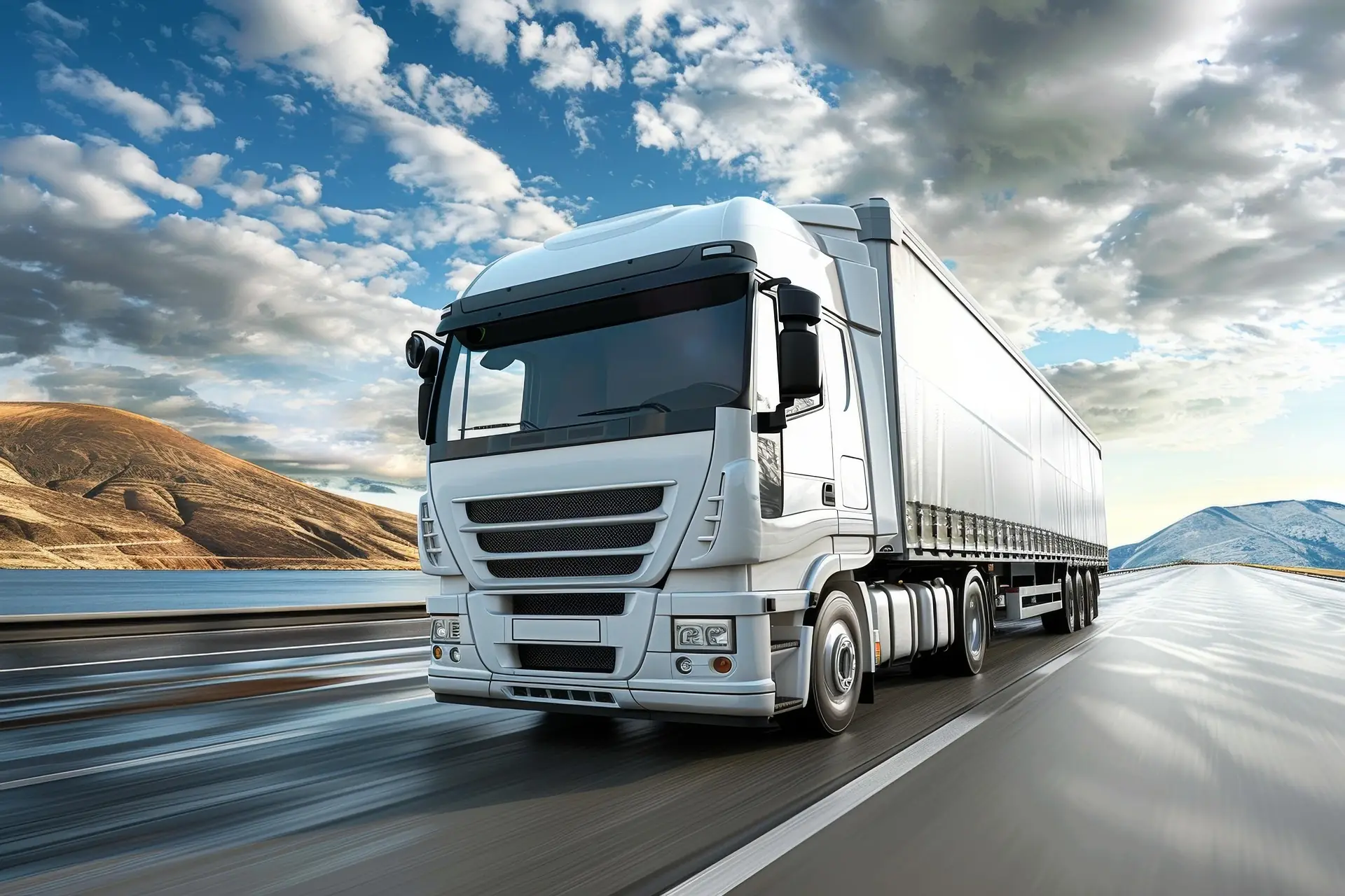Articulated road-freight vehicle travelling on a motorway